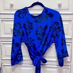 Black hibiscus royal blue top